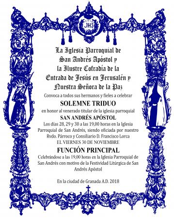 Cofradía Borriquilla Granada: TRIDUO EN HONOR A SAN ANDRÉS APÓSTOL Y FUNCIÓN PRINCIPAL