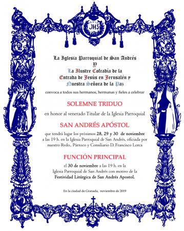 Cofradía Borriquilla Granada: TRIDUO Y FUNCIÓN PRINCIPAL EN HONOR A SAN ANDRÉS APOSTOL