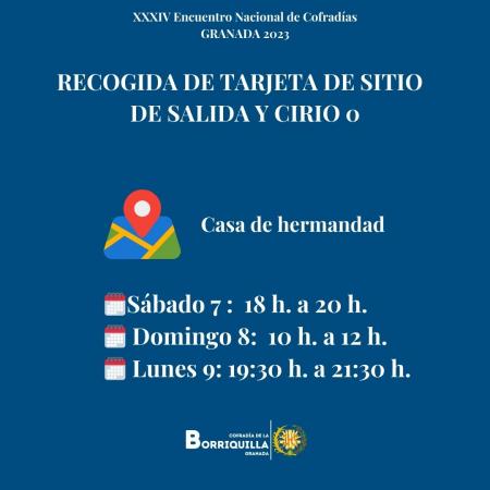 Cofradía Borriquilla Granada: RECOGIDA DE LA TARJETA DE SITIO PARA LA SALIDA Y CIRIO 0 DE LA SALIDA EXTRAORDINARIA POR EL 34ENC