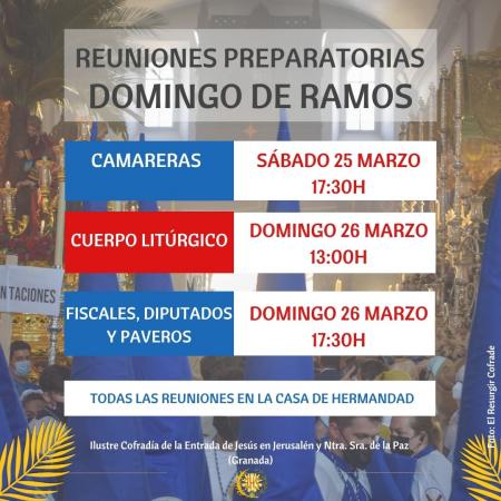 Cofradía Borriquilla Granada: REUNIONES PREPARATORIAS PARA EL DOMINGO DE RAMOS 2023