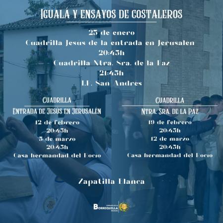 Cofradía Borriquilla Granada: IGUALÁ Y ENSAYOS DEL CUERPO DE COSTALEROS DE JESÚS DE LA ENTRADA EN JERUSALÉN Y NTRA. SRA. DE LA PAZ