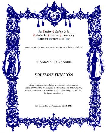 Cofradía Borriquilla Granada: SOLEMNE FUNCIÓN Y BENDICIÓN DE MEDALLAS 