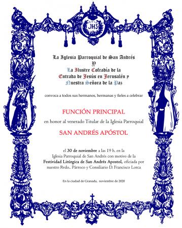 Cofradía Borriquilla Granada: SOLEMNE FUNCIÓN EN HONOR A SAN ANDRÉS POR SU FESTIVIDAD LITÚRGICA