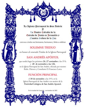 Cofradía Borriquilla Granada: TRIDUO Y FUNCIÓN SOLEMNE EN HONOR A SAN ANDRÉS APÓSTOL