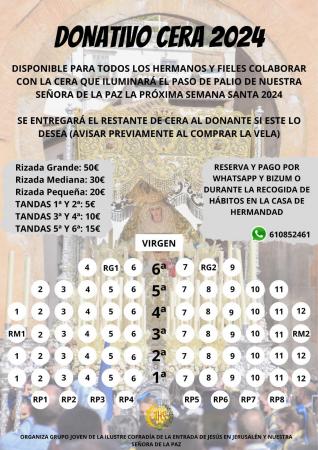 Cofradía Borriquilla Granada: COLABORA E ILUMINA EL CAMINAR DE NTRA. SRA. DE LA PAZ