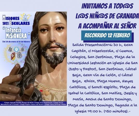 Cofradía Borriquilla Granada: MODIFICACIÓN RECORRIDO TRASLADO DEL 12 DE FEBRERO Y PARTICIPACIÓN CORTEJO DEL TRASLADO DEL 19 DE FEBRERO. MISIONES ESCOLARES