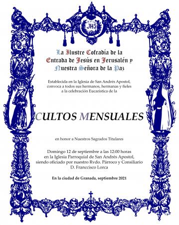Cofradía Borriquilla Granada: CULTOS MENSUALES EN HONOR A NUESTROS SAGRADOS TITULARES - SEPTIEMBRE