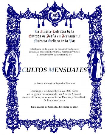 Cofradía Borriquilla Granada: CULTOS MENSUALES - DICIEMBRE 2023