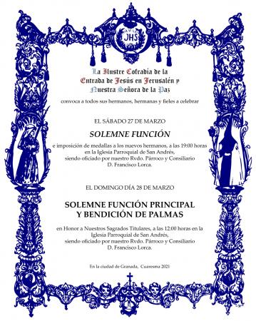 Cofradía Borriquilla Granada: SEMANA SANTA 2021, FUNCIONES Y OFICIOS