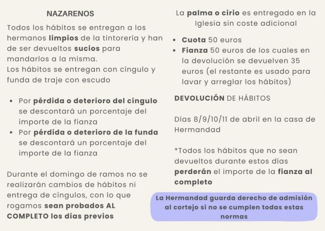 Cofradía Borriquilla Granada: NORMAS PARA LA ESTACIÓN DE PENITENCIA 2026 Y EDADES PARA PUESTOS