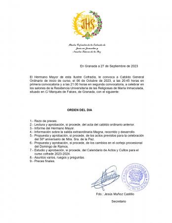 Cofradía Borriquilla Granada: CABILDO ORDINARIO HERMANOS OCTUBRE