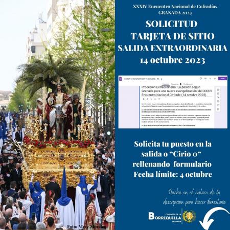 Cofradía Borriquilla Granada: SOLICITA TU TARJETA DE SITIO PARA LA SALIDA EXTRAORDINARIA POR EL XXXIV ENCUENTRO NACIONAL DE COFRADÍAS