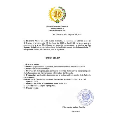 Cofradía Borriquilla Granada: CABILDO GENERAL 14 DE JUNIO DEL 2024